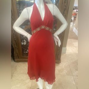 BCBGMAXAZRIA BCBG Beaded Halter Silk Dress Sz 2